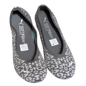 Puma Iliana Leopard Ballet flats in knitted gray white leopard print size 8.5